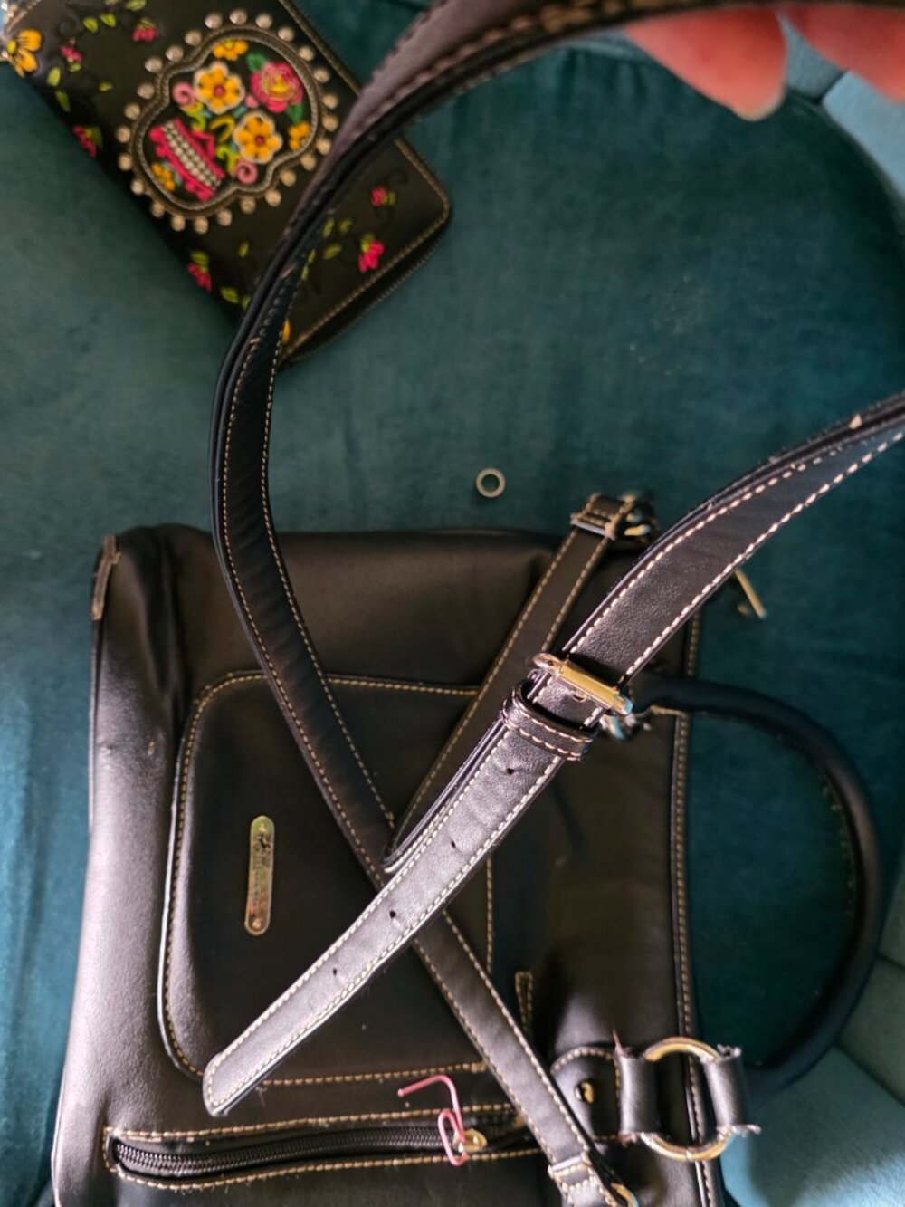 Montana West Sugar Skull Embroidered Crossbody Bag & Wallet Set Black Boho - Picture 3 of 16